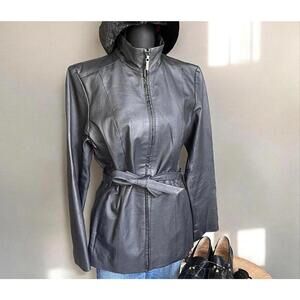 Colebrook & Co Genuine Leather Belted Jacket Black Zip Moto Chic M